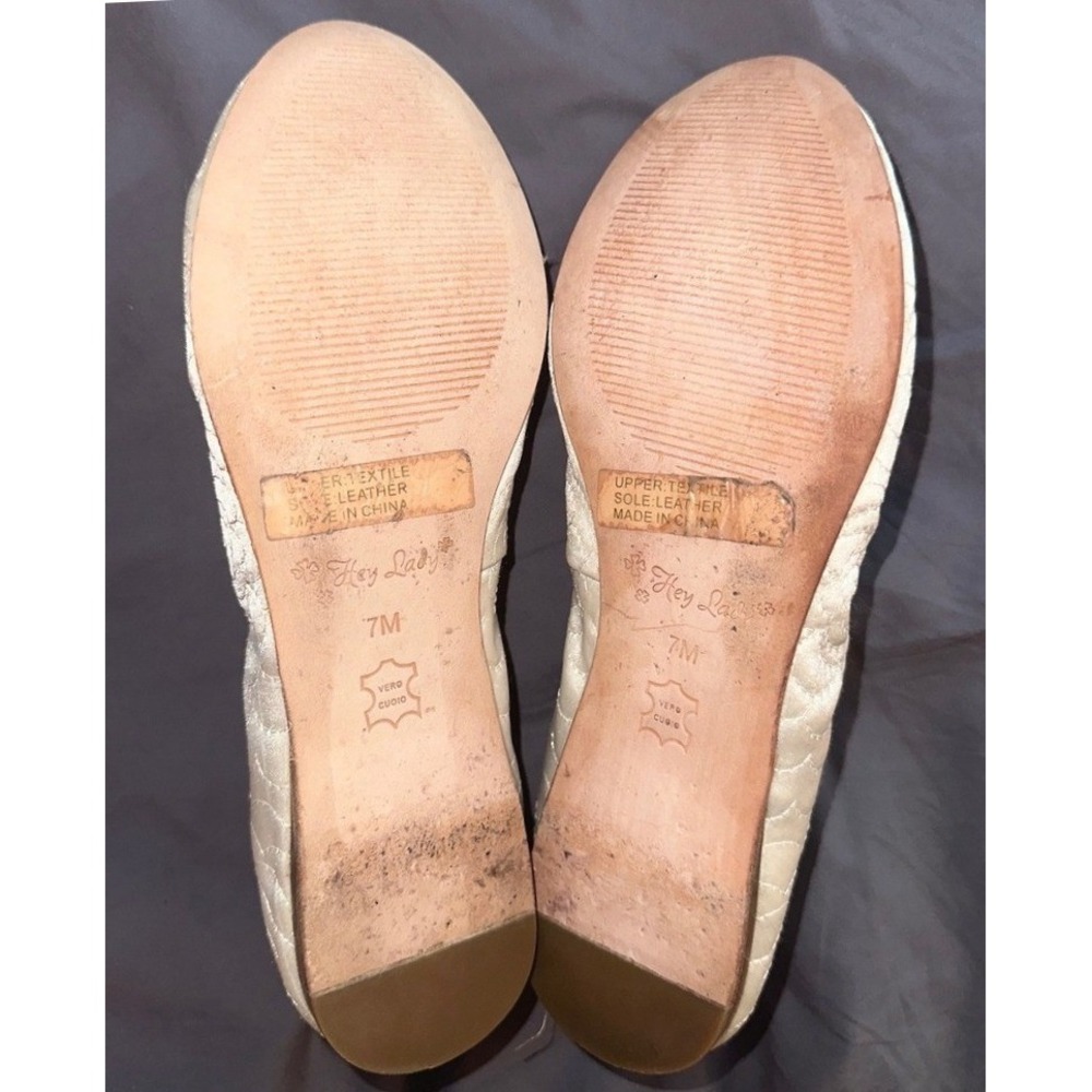 Hey Lady Smitten Ballet Flats Women's 7 Antique Silver Quilted Leather Bridal - Picture 6 of 16
